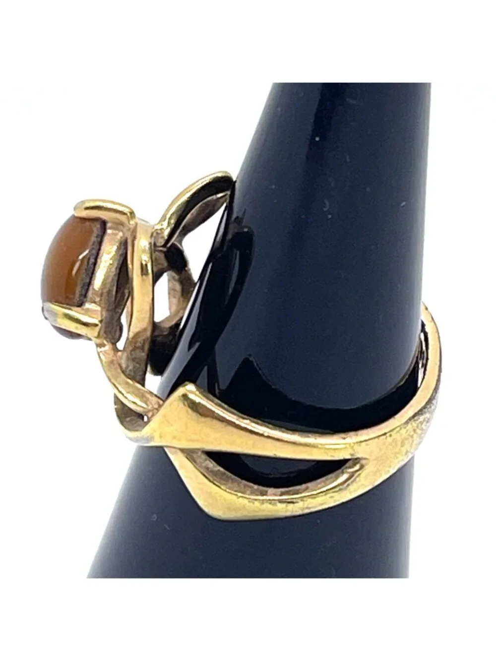 18KT HGE Tiger Eye Ring MCM Gold Plate 70s Open Loop Abstract Size 6.25 Vintage - Picture 7 of 11